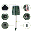 Repelente ultrassónico de animais 360° com sensor infravermelho e alarme LED à prova de água verde repelente de ratos e animais para jardim 4