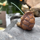 Resinstatue af en fiskeskildpadde 12 x 10 cm Havedekoration i form af en skildpadde med en fiskestang Håndmalet figur Resinskildpadde på fisk 4