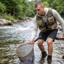 Retino da pesca portatile ultraleggero con manico in schiuma e moschettone Testa 30 x 35 cm Lega di alluminio e rete in silicone Per 6