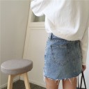 Retro denim nederdel med lynlås og slidser 3