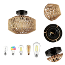 Retro hængende lysekrone i rattan, håndlavet, bambusloftslampe, naturligt design, E27-fatning, LED-kompatibel, justerbar lystemperatur, 30×22 cm 2