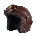 Retro kask motocyklowy z goglami Kask ochronny wykonany z ABS i skóry syntetycznej Regulowany pasek Stylowy otwarty design 3
