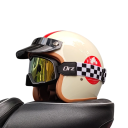 Retro motorcykelhjälm med glasögon ABS-material Vintagehjälm med logotyp Huvudskydd Snygg motorcykelutrustning 2