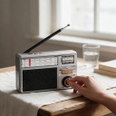Retro radio 9,3 x 14,5 x 6,3 cm FM AM en SW met Bluetooth en MP3 van TF-kaart en USB met AUX-ingang en zonne-opladen in zilveren kleur 5