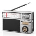 Retro rádio 9,3 x 14,5 x 6,3 cm FM AM i SW s Bluetooth a MP3 z TF karty i USB s AUX vstupem a solárním nabíjením ve stříbrné barvě 6