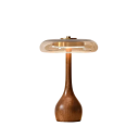 Retro stolní lampa s houbovou siluetou, 31.5 x 22 cm, 12W, teplé bílé světlo, dřevěná podstava a sklo, hnědá, dekorace do ložnice a obýváku 1