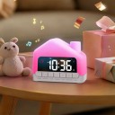 Réveil lumineux pour enfants en forme de maison avec lumière nocturne RGB 13,5 x 6,65 x 10,9 cm Réveil par la lumière Deux réveils Protection enfant 6