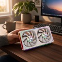 Reversible ARGB Fan for Computer Case 240 mm with Two Rotors in a Joined Frame Thickness of 28 mm and Mirror Lighting 5 V 7