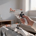 Revolver-Shaped Pistol Grips for Meta Quest 3/3S/2 VR Controllers for Left and Right Hand White with Orange Accents for FPS Games in VR 3