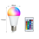 RGB LED žárovka s paticí E27 A60 220V Nastavitelná barva světla Dálkové IR ovládání Barevné osvětlení do interiéru Dekorativní žárovka 2