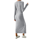 Ribbed Knit Dress with Long Sleeves and Belt Elegant Stretchy Midi Dress with Split and Asymmetrical Neckline 7