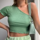 Ribbstickad asymmetrisk topp för kvinnor 5
