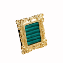 Ringholder med ramme 8,5×10 cm i harpiks og fløjl med 6 puder i guldramme med støtte til udstilling 4