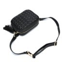 Riñonera de mujer de piel PU Patrón acolchado con remaches metálicos Fleco decorativo en la cremallera Cinturón ajustable con hebilla 21 x 5