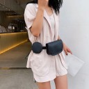 Riñonera de mujer de piel sintética con cinturón y dos fundas Funda redonda con cremallera Bolsillo en forma de media luna con solapa Uso 5
