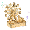 Roată Ferris muzicală din lemn, puzzle 3D, carusel rotativ, model pliabil, jucărie și kit de construcție DIY pentru copii și adulți, cadou creativ 3