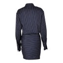 Robe chemise mini pour femme à manches longues et col à boutons avec jupe ajustée bleu foncé à fines rayures pour le bureau 8