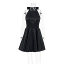 Robe courte sans manches pour femme avec lien derrière le cou en nœud et dos dénudé avec poches et jupe évasée en couleur noire 10