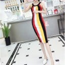 Robe d'été en jersey sans manches pour femmes avec des rayures verticales colorées Coupe ajustée Encolure ronde avec bordure Jersey de coton 5