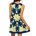 Robe d'été femme sans manches à encolure ronde Coupe ample Motif floral ethnique Robe de plage légère et élégante 2