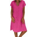 Robe d'été pour femme jusqu'aux genoux avec décolleté en V et manches courtes Coupe aérienne Coton et polyester Peut être portée comme 7