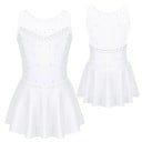Robe de ballet pour fille sans manches avec strass et jupe, décolleté en filet, nylon polyester élasthanne, justaucorps de danse 4