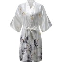 Robe de chambre pour femmes avec motif d'oiseaux Robe de chambre légère et élégante en 100 % soie avec lien à la taille Tissu doux et fluide pour le confort et la détente à la maison 8