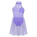 Robe de danse pour fille avec décolleté halter, jupe en chiffon sur le justaucorps, costume en polyester pour danse lyrique, ballet 3