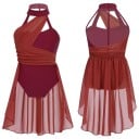 Robe de danse pour fille avec décolleté halter, jupe en chiffon sur le justaucorps, costume en polyester pour danse lyrique, ballet 10
