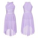 Robe de danse pour fille avec jupe asymétrique en tissu fluide polyester élasthanne pour danse scénique et performances 4
