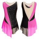 Robe de danse pour fille avec jupe asymétrique et pierres décoratives en polyester élasthanne pour les performances et la danse 5