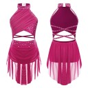 Robe de danse pour filles avec découpes et jupe en tulle polyester élasthanne pour performances danse scénique et moderne 2