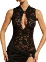 Robe de soirée en dentelle noire avec fente haute, décolleté plongeant, détail froncé sur le côté et nœud élégant au cou 3