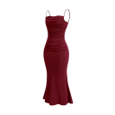 Robe de soirée longue à fines bretelles bustier froncé tissu élastique bas élargi coupe ajustée style élégant 2
