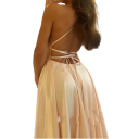 Robe de soirée longue avec fente Surface satinée lisse Lacets au dos Robe de soirée élégante pour bal mariage gala 2
