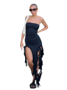Robe de soirée noire sans manches avec volants Coupe élégante Robe de soirée pour bal fête mariage Tissu léger Aspect aérien 2