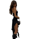 Robe de soirée noire sans manches avec volants Coupe élégante Robe de soirée pour bal fête mariage Tissu léger Aspect aérien 3