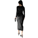 Robe en velours pour femme à manches longues Coupe ajustée Longueur midi Robe de soirée élégante avec un léger drapé 3