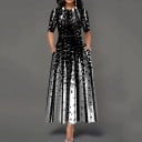 Robe longue élégante pour femme à manches courtes Motif noir et blanc à pois Bustier ajusté et jupe évasée Coton avec élasthanne 4