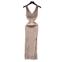 Robe longue en tricot côtelé sans manches avec décolleté en V Élégante robe ajustée en tricot pour le travail et les loisirs 3