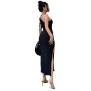 Robe maxi élégante longue à bretelle asymétrique coupe ajustée fronces à la taille fente haute longueur sous le genou robe de soirée 2