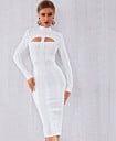 Robe midi blanche en bandage pour femme avec manches longues et col montant 4