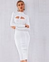 Robe midi blanche en bandage pour femme avec manches longues et col montant 5