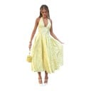 Robe midi élégante pour femme avec corset et dos nu, décolleté en V et lien derrière le cou avec lacets dans le dos 2