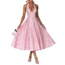 Robe midi élégante pour femme avec corset et dos nu, décolleté en V et lien derrière le cou avec lacets dans le dos 6