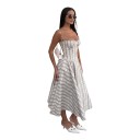 Robe midi femme à fines bretelles avec corsage et décolleté en cœur, rayée verte avec de petites fleurs pour l'été 6