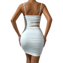 Robe mini ajustée à fines bretelles Crop top Découpe asymétrique à la taille Jupe froncée Robe sexy en tissu élastique pour soirée vacances fête 2