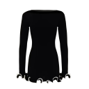 Robe mini élégante à manches longues avec bord ondulé aux manches et au bas Coupe simple Style ajusté Matière extensible 2