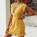 Robe mini jaune à imprimé pour femmes 1