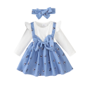 Robes d'enfant pour fille à manches longues avec un nœud et un imprimé de fleurs et un col rond avec un bandeau pour les tout-petits pour les célébrations et un usage quotidien 3